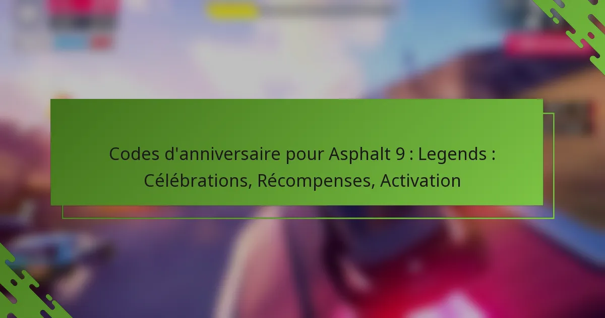 Codes d’anniversaire pour Asphalt 9 : Legends : Célébrations, Récompenses, Activation